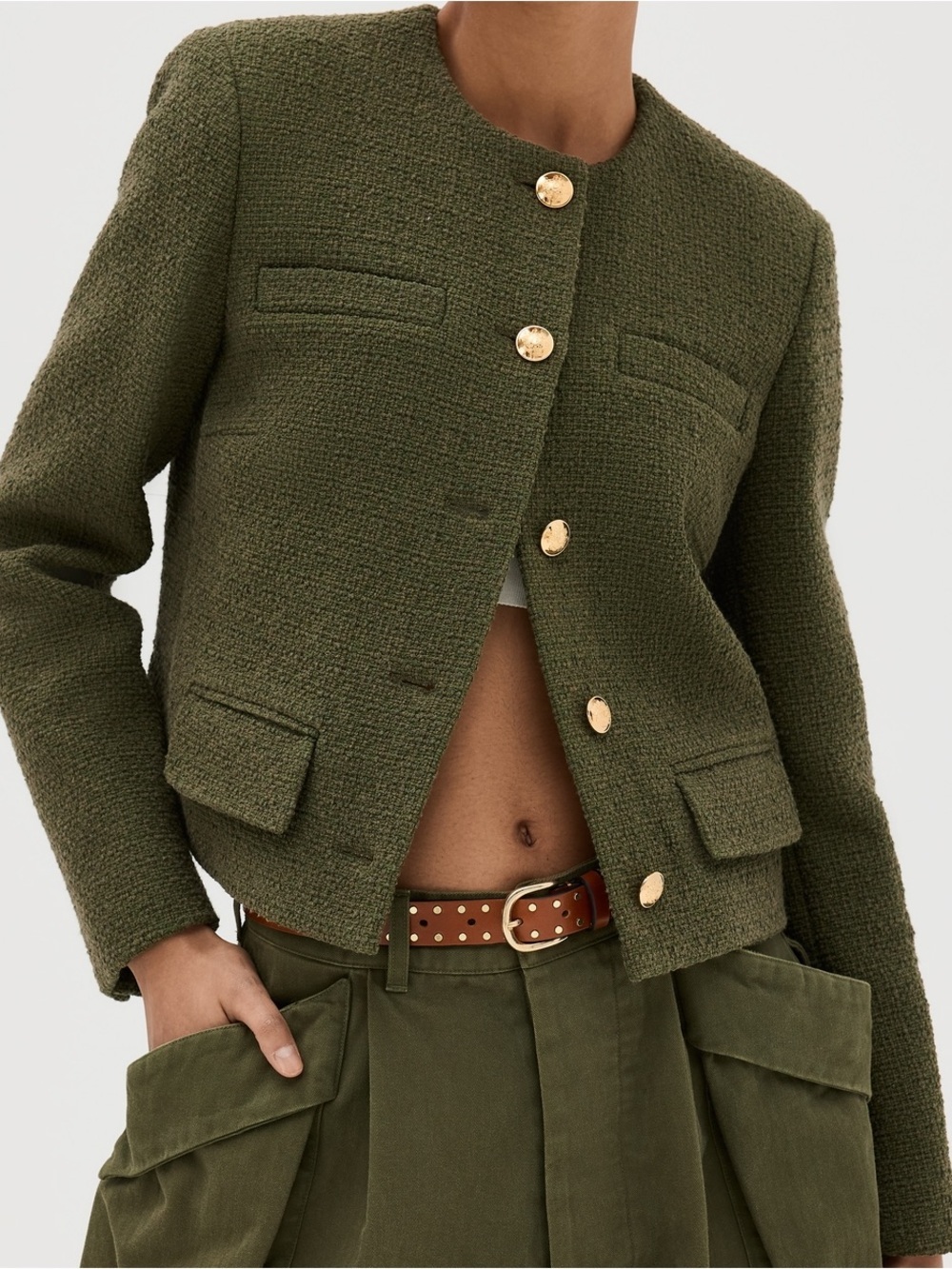 NILI LOTAN Paige Tweed Jacket In Army Green size 6